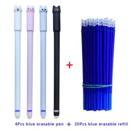 Kawaii Cat Erasable Gel Pen 0.5mm Magic Ink Blue Black Pen Set With Rubber Eraser Creative School Kid's Gifts Stationery