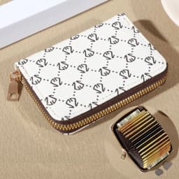 Zipper Around Credit Card Holder, Mini Printed Clutch Coin Purse, Portable Card Wallet With Multi Card Slots