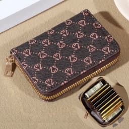 Zipper Around Credit Card Holder, Mini Printed Clutch Coin Purse, Portable Card Wallet With Multi Card Slots