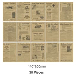 Journamm 30pcs/pack Vintage Newspaper Style Materials Paper Lightweight Paper DIY Scrapbooking Collage Junk Journal Decor Paper