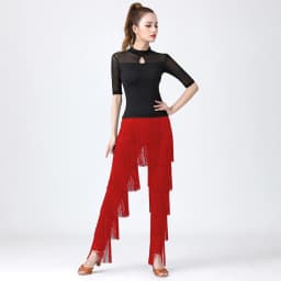Women's Tassels Fringe Dance Pants Ballroom Latin Tango Salsa Practice Performance Dancing Costume Pants Blakc Blue Red