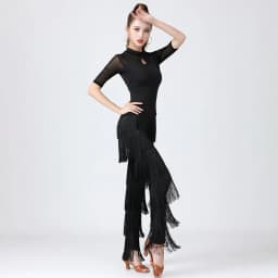 Women's Tassels Fringe Dance Pants Ballroom Latin Tango Salsa Practice Performance Dancing Costume Pants Blakc Blue Red