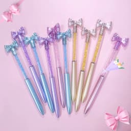 10Pcs/Lot Cute Bow Knot Ballpoint Pens Bow-tie Rotating Crystal Writing Gel Pen Black Blue Ink Office Supplies School Stationery