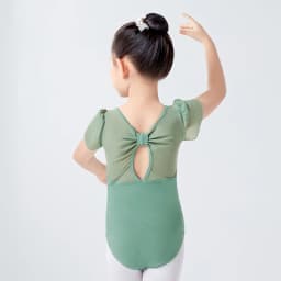 Girls Cotton Back Bowknot Ballet Dance Leotards Children Flower Bud Sleeve Mesh Splice Gymnastics Bodysuit