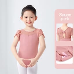 Girls Cotton Back Bowknot Ballet Dance Leotards Children Flower Bud Sleeve Mesh Splice Gymnastics Bodysuit