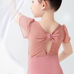 Girls Cotton Back Bowknot Ballet Dance Leotards Children Flower Bud Sleeve Mesh Splice Gymnastics Bodysuit