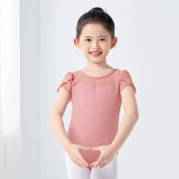 Girls Cotton Back Bowknot Ballet Dance Leotards Children Flower Bud Sleeve Mesh Splice Gymnastics Bodysuit