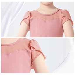 Girls Cotton Back Bowknot Ballet Dance Leotards Children Flower Bud Sleeve Mesh Splice Gymnastics Bodysuit