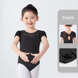 Girls Cotton Back Bowknot Ballet Dance Leotards Children Flower Bud Sleeve Mesh Splice Gymnastics Bodysuit