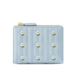 PU Leather Short Wallet New Mini Zipper Money Bag Solid Color Flower Card Holders Girl