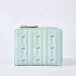 PU Leather Short Wallet New Mini Zipper Money Bag Solid Color Flower Card Holders Girl