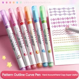 6Pcs/Set Flower Line Shape Highlighter Pen Roller Tip Curve Liner Marker Kawaii Korean Stationery School Office Supplies Gifts