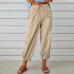 Cotton Linen Harem Pants Women Casual Elastic High Waist Lace Up Loose Ankle Trousers Vintage Harajuku Wide Leg Straight Pants