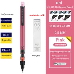 UNIStationery Automatic Mechanical Pencil Anti Slip Grip Pen Scalable Pen Tip 0.5mm Refill Rotating Rotation Anti-breaking Core
