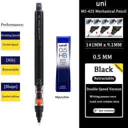 UNIStationery Automatic Mechanical Pencil Anti Slip Grip Pen Scalable Pen Tip 0.5mm Refill Rotating Rotation Anti-breaking Core