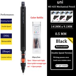 UNIStationery Automatic Mechanical Pencil Anti Slip Grip Pen Scalable Pen Tip 0.5mm Refill Rotating Rotation Anti-breaking Core
