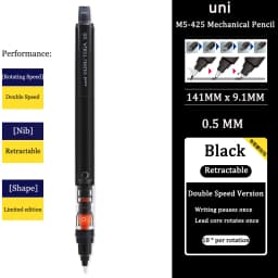 UNIStationery Automatic Mechanical Pencil Anti Slip Grip Pen Scalable Pen Tip 0.5mm Refill Rotating Rotation Anti-breaking Core