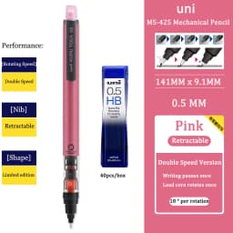 UNIStationery Automatic Mechanical Pencil Anti Slip Grip Pen Scalable Pen Tip 0.5mm Refill Rotating Rotation Anti-breaking Core