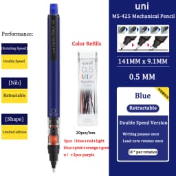 UNIStationery Automatic Mechanical Pencil Anti Slip Grip Pen Scalable Pen Tip 0.5mm Refill Rotating Rotation Anti-breaking Core