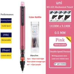 UNIStationery Automatic Mechanical Pencil Anti Slip Grip Pen Scalable Pen Tip 0.5mm Refill Rotating Rotation Anti-breaking Core