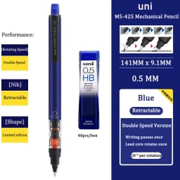 UNIStationery Automatic Mechanical Pencil Anti Slip Grip Pen Scalable Pen Tip 0.5mm Refill Rotating Rotation Anti-breaking Core