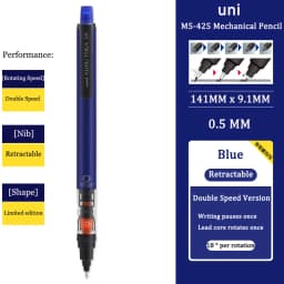 UNIStationery Automatic Mechanical Pencil Anti Slip Grip Pen Scalable Pen Tip 0.5mm Refill Rotating Rotation Anti-breaking Core
