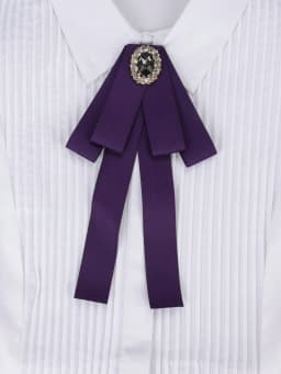Korean Style Cotton Ribbon Solid Bow Tie Brooch For Women Crystal Collar Shirts Dress Necktie Ladies Fashion Jewelry Accessories