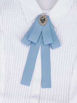 Korean Style Cotton Ribbon Solid Bow Tie Brooch For Women Crystal Collar Shirts Dress Necktie Ladies Fashion Jewelry Accessories