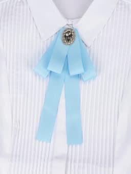Korean Style Cotton Ribbon Solid Bow Tie Brooch For Women Crystal Collar Shirts Dress Necktie Ladies Fashion Jewelry Accessories