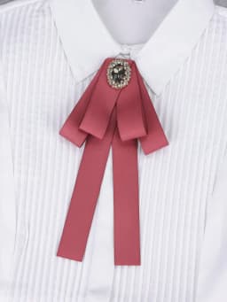 Korean Style Cotton Ribbon Solid Bow Tie Brooch For Women Crystal Collar Shirts Dress Necktie Ladies Fashion Jewelry Accessories