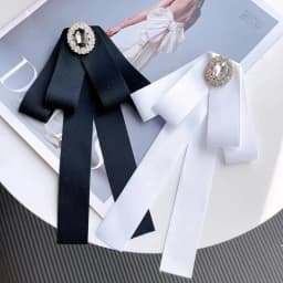 Korean Style Cotton Ribbon Solid Bow Tie Brooch For Women Crystal Collar Shirts Dress Necktie Ladies Fashion Jewelry Accessories