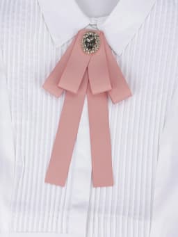 Korean Style Cotton Ribbon Solid Bow Tie Brooch For Women Crystal Collar Shirts Dress Necktie Ladies Fashion Jewelry Accessories