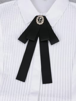 Korean Style Cotton Ribbon Solid Bow Tie Brooch For Women Crystal Collar Shirts Dress Necktie Ladies Fashion Jewelry Accessories