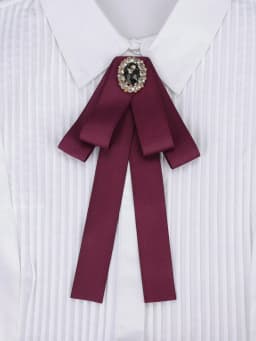 Korean Style Cotton Ribbon Solid Bow Tie Brooch For Women Crystal Collar Shirts Dress Necktie Ladies Fashion Jewelry Accessories