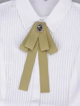 Korean Style Cotton Ribbon Solid Bow Tie Brooch For Women Crystal Collar Shirts Dress Necktie Ladies Fashion Jewelry Accessories