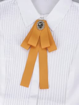 Korean Style Cotton Ribbon Solid Bow Tie Brooch For Women Crystal Collar Shirts Dress Necktie Ladies Fashion Jewelry Accessories
