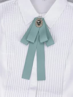 Korean Style Cotton Ribbon Solid Bow Tie Brooch For Women Crystal Collar Shirts Dress Necktie Ladies Fashion Jewelry Accessories