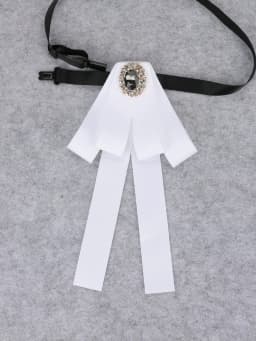 Korean Style Cotton Ribbon Solid Bow Tie Brooch For Women Crystal Collar Shirts Dress Necktie Ladies Fashion Jewelry Accessories