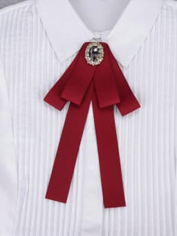 Korean Style Cotton Ribbon Solid Bow Tie Brooch For Women Crystal Collar Shirts Dress Necktie Ladies Fashion Jewelry Accessories