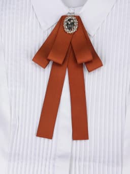 Korean Style Cotton Ribbon Solid Bow Tie Brooch For Women Crystal Collar Shirts Dress Necktie Ladies Fashion Jewelry Accessories