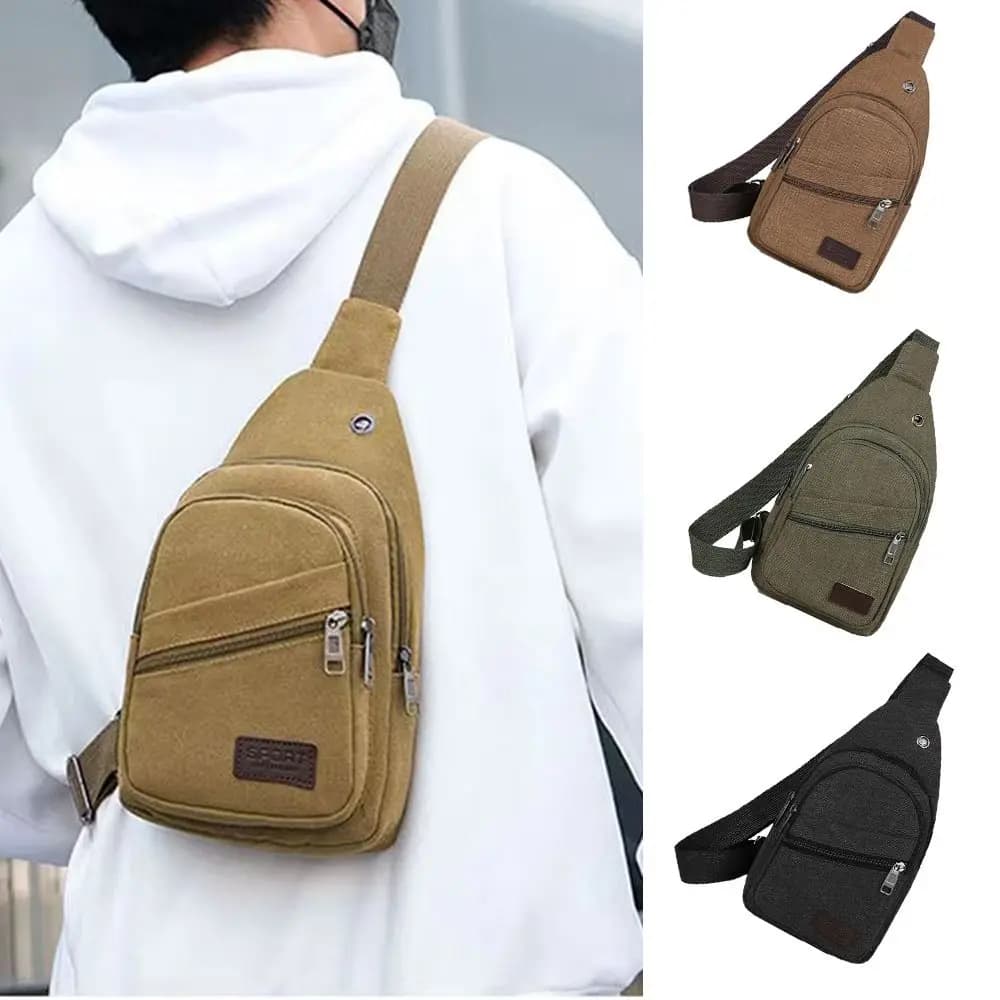 Large Capacity Men Chest Bag High Quality Light Weight Canvas Chest Pack Spatial Layering Sling Bag