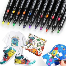 12 Colors Fabric Markers Permanent Fabric Paint Markers Pen Assorted Colors, Marker for Clothes, Textile Markers for T Shirts