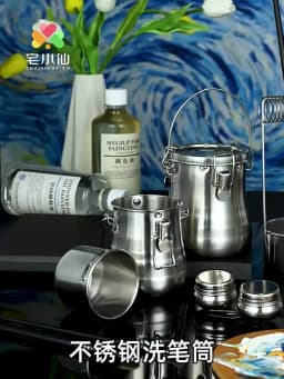 1pc Stainless Steel Single/Double Dipper Palette Cup Oil Container Paint Megilp Turpentine Solvent Container with Screw Cap