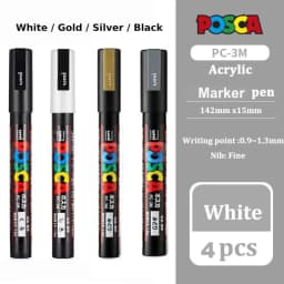 Posca Gold/Silver Metallic Marker White/Black Paint Art Pens, Non-toxic Permanent Professional Drawing Tools School Accessories