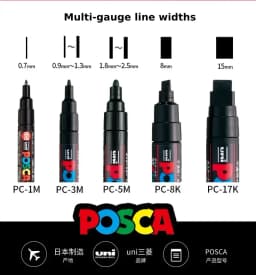 Posca Gold/Silver Metallic Marker White/Black Paint Art Pens, Non-toxic Permanent Professional Drawing Tools School Accessories