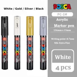 Posca Gold/Silver Metallic Marker White/Black Paint Art Pens, Non-toxic Permanent Professional Drawing Tools School Accessories