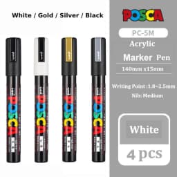 Posca Gold/Silver Metallic Marker White/Black Paint Art Pens, Non-toxic Permanent Professional Drawing Tools School Accessories