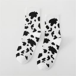 New Cow Lovely Harajuku Japanese Style Cotton Women Striped Solid Breathable Casual Cartoon Socks White Black Dropship