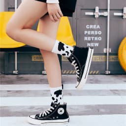 New Cow Lovely Harajuku Japanese Style Cotton Women Striped Solid Breathable Casual Cartoon Socks White Black Dropship