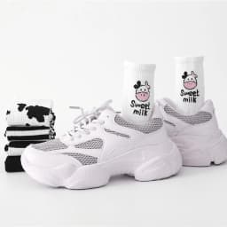 New Cow Lovely Harajuku Japanese Style Cotton Women Striped Solid Breathable Casual Cartoon Socks White Black Dropship